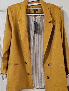 Mustard Double-Breasted Blazer Jacket - Casual Tailored Layer